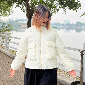 Áo khoác trần bông dài tay có mũ hai túi vuông form rộng - NU9440
