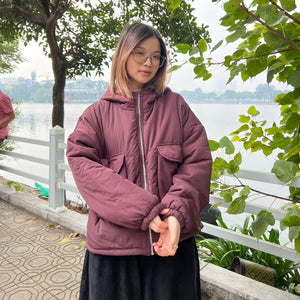 Áo khoác trần bông dài tay có mũ hai túi vuông form rộng - NU9440