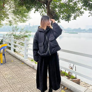 Áo khoác trần bông dài tay có mũ hai túi vuông form rộng - NU9440