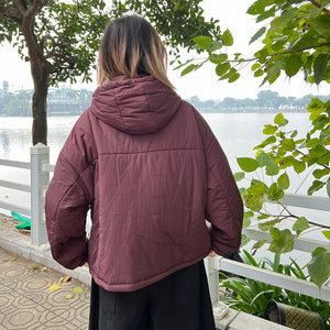 Áo khoác trần bông dài tay có mũ hai túi vuông form rộng - NU9440