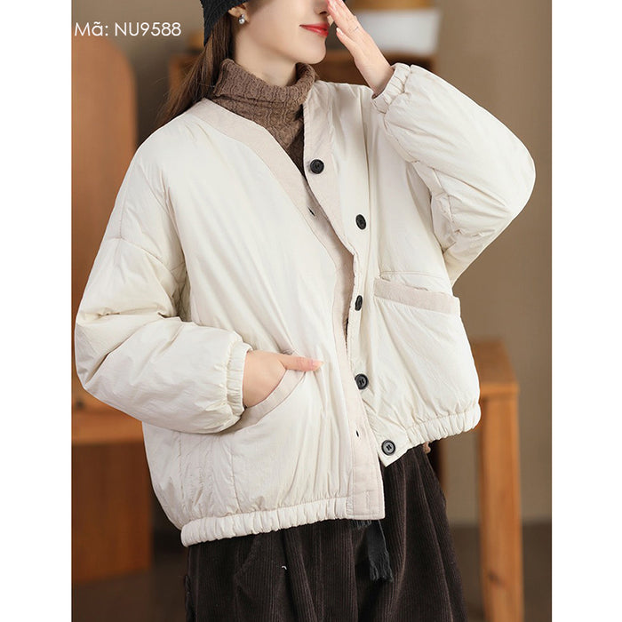Áo khoác retro dài tay cổ V khuy cài lệch hai túi chéo - NU9587