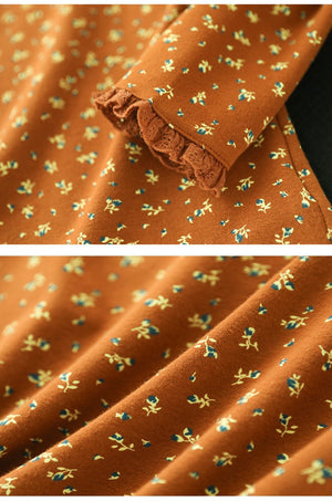 Áo T-shirt dài tay cổ lọ đính ren in hoa liti - NU9592