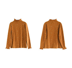 Áo T-shirt dài tay cổ lọ đính ren in hoa liti - NU9592