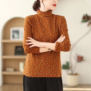 Áo T-shirt dài tay cổ lọ đính ren in hoa liti - NU9592
