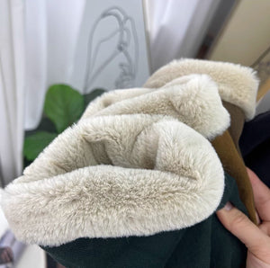 Áo khoác retro dài tay cổ đứng lót lông form dài hai túi vuông - NU9598