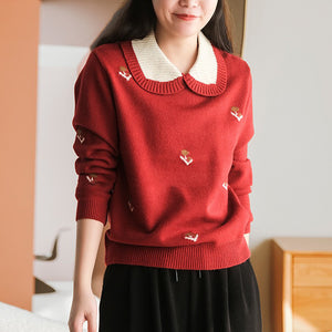 Áo len dài tay cổ cánh sen thêu hoa văn - NU9609