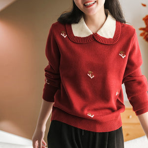 Áo len dài tay cổ cánh sen thêu hoa văn - NU9609