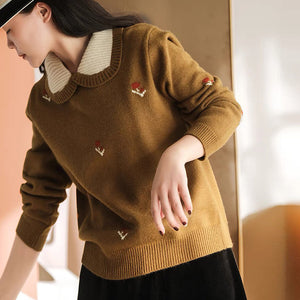 Áo len dài tay cổ cánh sen thêu hoa văn - NU9609