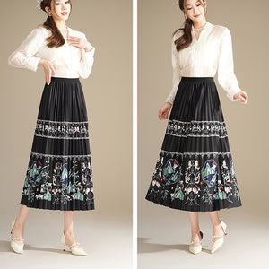 Chân váy xếp ly lưng thun in mùa xuân - NU9940