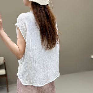 Áo T-shirt linen sát nách cổ V kiểu vạt chéo - NU10293