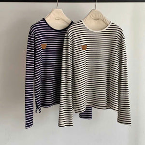 Áo T-shirt dệt kim dài tay kẻ sọc cổ tròn - A170