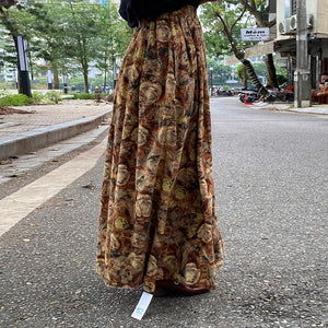 Chân váy lưng thun in hoa văn retro - V054
