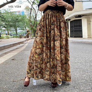 Chân váy lưng thun in hoa văn retro - V054