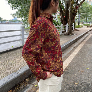 Áo sơ mi dài tay cổ đức in hoa lá - A187