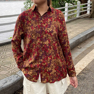 Áo sơ mi dài tay cổ đức in hoa lá - A187