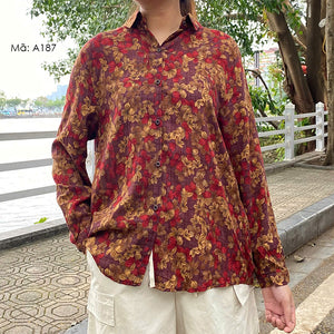 Áo sơ mi dài tay cổ đức in hoa lá - A187
