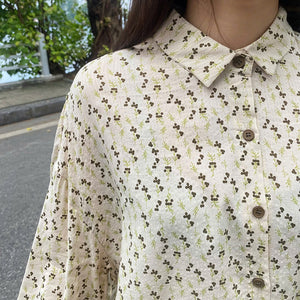 Áo sơ mi dài tay cổ đức in hoa lá retro - A291