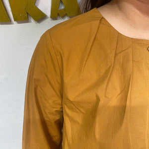 Áo sơ mi dài tay suông cổ tròn xếp ly - A293