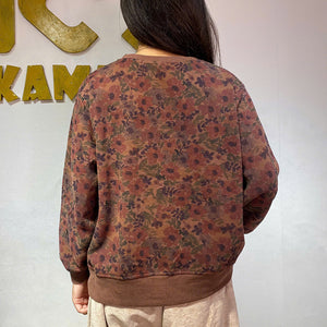 Áo T-shirt dài tay cổ tròn bo thun in hoa lá - A359