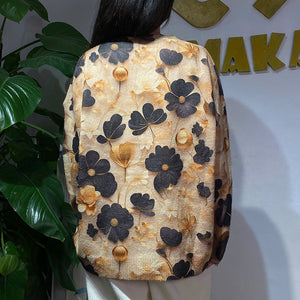 Áo len dài tay cổ tròn in hoa đơn sắc - A473