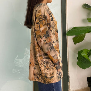 Áo len dài tay cổ tròn in những chú mèo - A532