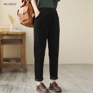 Quần baggy nhung tăm lưng thun hai túi chéo - NU8166