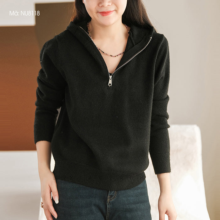 Áo hoodies len cashmere dài tay khóa kéo - NU8117