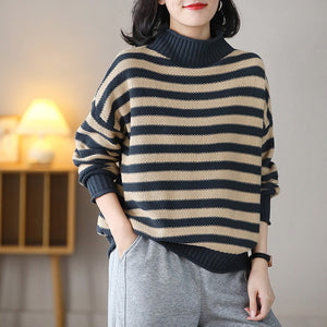 Áo len đan dài tay cổ lọ kẻ sọc ngang - NU8126