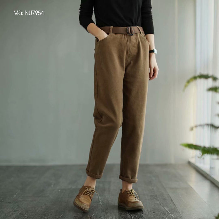 Quần baggy retro ống đứng kèm thắt lưng hai túi sau - NU7954