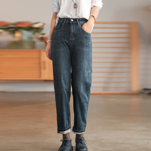 Quần baggy denim ống suông hai túi chéo retro - NU6440