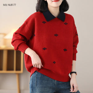 Áo len dệt kim cổ đức dài tay móc bông hoa kiểu - NU8177