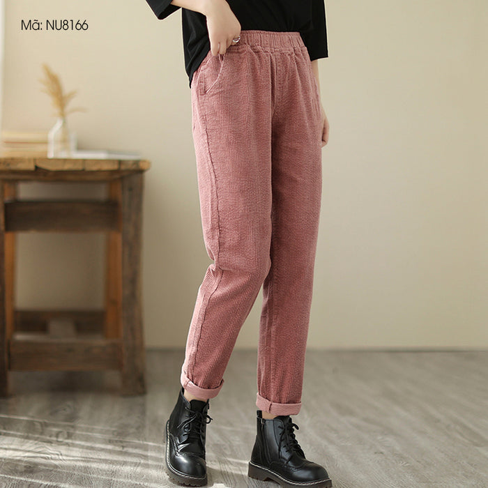 Quần baggy nhung tăm lưng thun hai túi chéo - NU8166