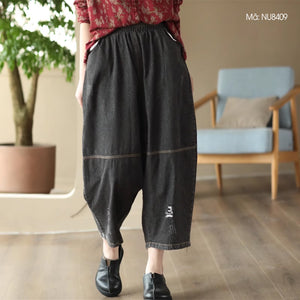 Quần baggy denim lưng thun túi sau phối caro - NU8409