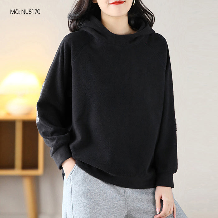Áo hoodies dài tay kiểu chắp vá vải caro - NU8170