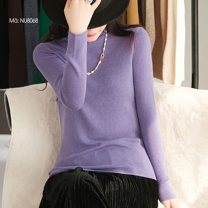 Áo T-shirt dệt kim dài tay cổ lọ một màu - NU8068