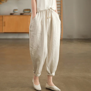 Quần baggy linen lưng thun dây rút hai túi chéo - NU6729