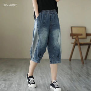 Quần baggy lửng denim lưng thun mảng màu - NU8297