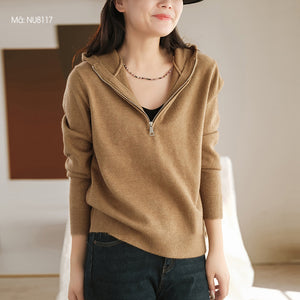 Áo hoodies len cashmere dài tay khóa kéo - NU8117