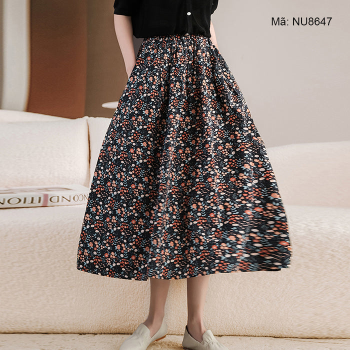 Chân váy lưng thun xếp ly in hoa liti - NU8647