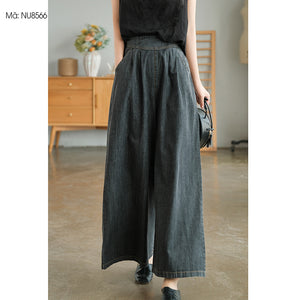 Quần baggy denim lưng cao ống rộng túi chéo - NU8566