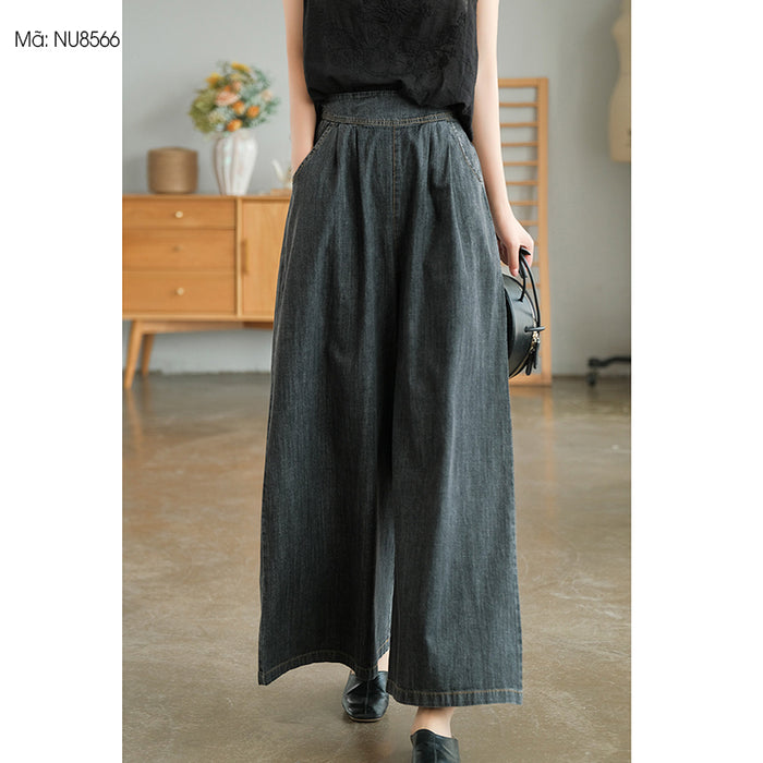 Quần baggy denim lưng cao ống rộng túi chéo - NU8566
