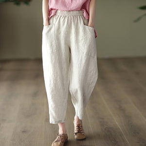 Quần baggy linen lưng thun túi vuông một màu - NU6970