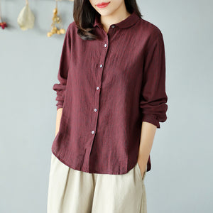 Áo sơ mi linen dài tay kẻ sọc đứng cổ pipi - NU4423