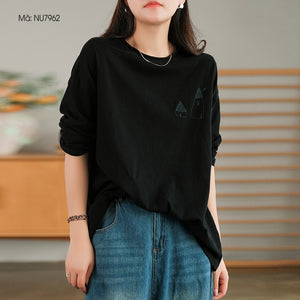 Áo T-shirt dài tay cổ tròn thêu ngôi nhà nhỏ - NU7961