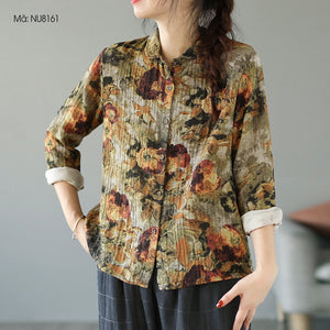 Áo sơ mi dài tay cổ pipi in hoa văn trừu tượng - NU8160