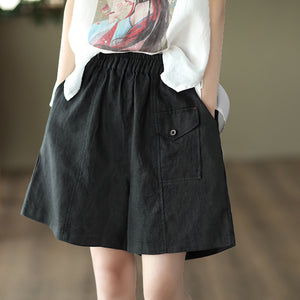 Quần sooc linen lưng thun hai túi chéo một túi kiểu - NU7117