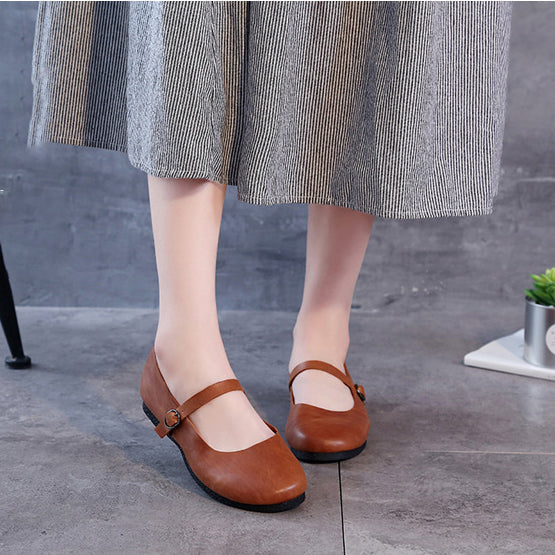 Giày da retro Morigirl miệng rông dây cài - NU4817