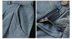 Quần baggy denim ống suông cạp cao hai túi chéo - NU7102