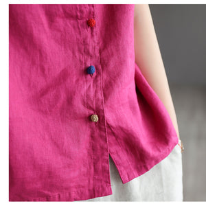 Áo sơ mi linen ngắn tay cổ pipi khuy tròn màu sắc - NU5682