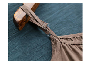 Đầm liền linen hai dây form xòe thêu hoa lá - NU6941